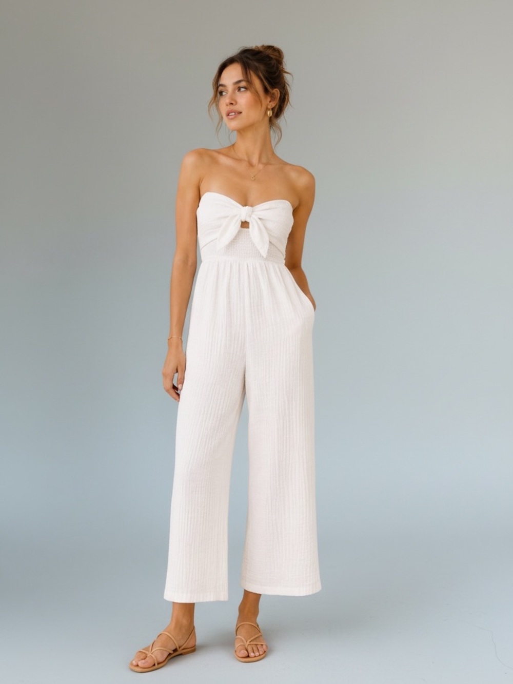 Anthropologie Saturday Sunday Isabel Crinkle Gauze Strapless Jumpsuit Small NWT